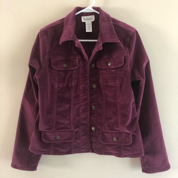 Chadwicks Burgundy Red Corduroy Blazer Jacket Womens Size S Collared Button Up - Picture 3 of 12